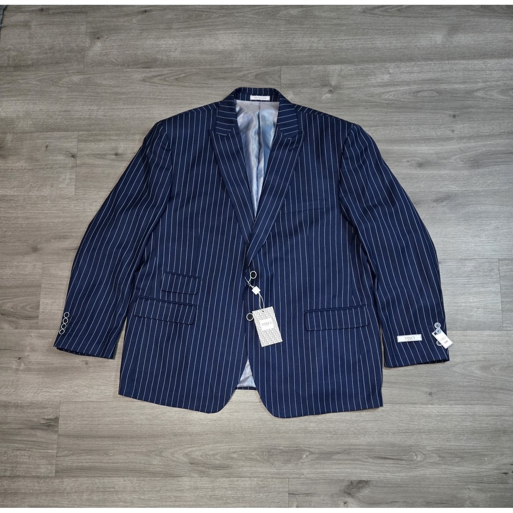 VINCI Philosophy Mens 50R Regular Fit Navy Blue Pinstripe Blazer with Vest NWT
